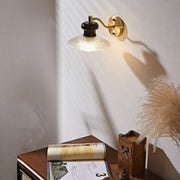 Retro Brass and Wax Wood Wall Sconce — Blown Glass Shade, E27, 6W Warm White, Hardwired