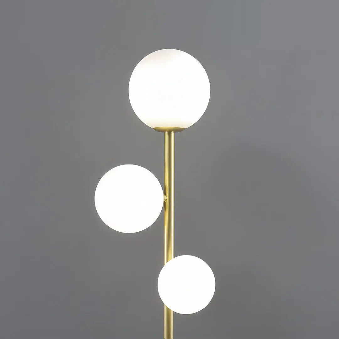 Modern Globe Floor Lamp with 3 Lights in Gold, Black, and White - Standing Design Luxe