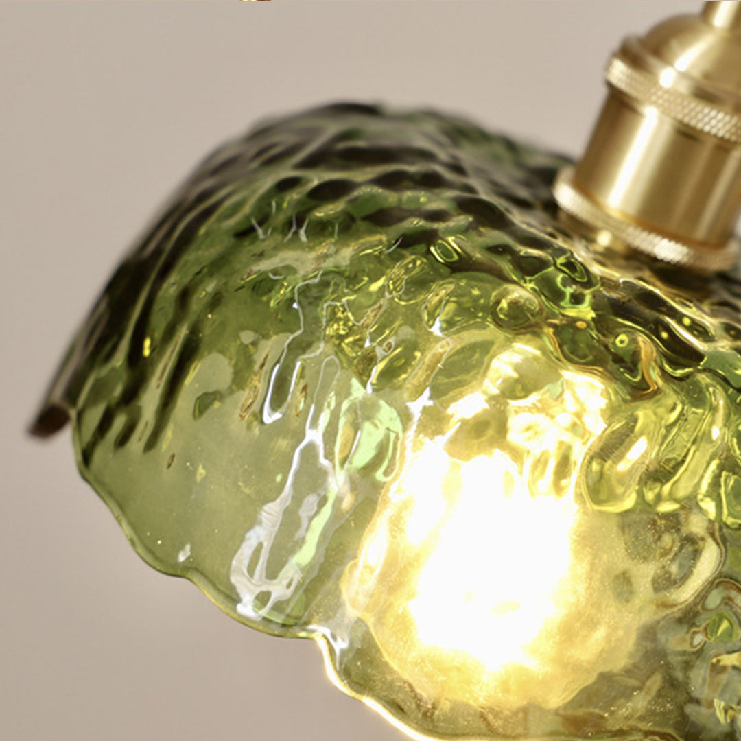 Hammered Glass Mini Pendant — Brass, E27, Adjustable 1.5m Cord, Transparent or Dark Green