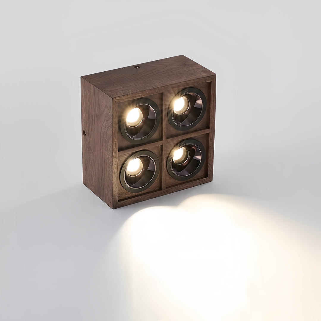 Walnut-Finish Multi-Head Surface-Mount Downlight — Aluminum, LED Integrated, 4000K, 1- to 4-Light, 7–28W
