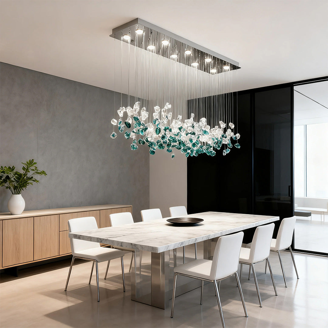 Irregular Beaded Hand-Blown Glass Chandelier — Stainless Steel, LED, 3-Step Dimming, 30/40W, French Vintage