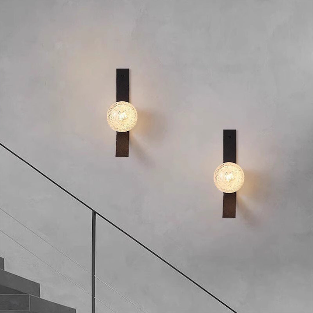 Glass Bubble Wall Sconce — Iron Frame, LED 3000K, Single 7W or Dual 14W, Gold / White / Black / Bronze