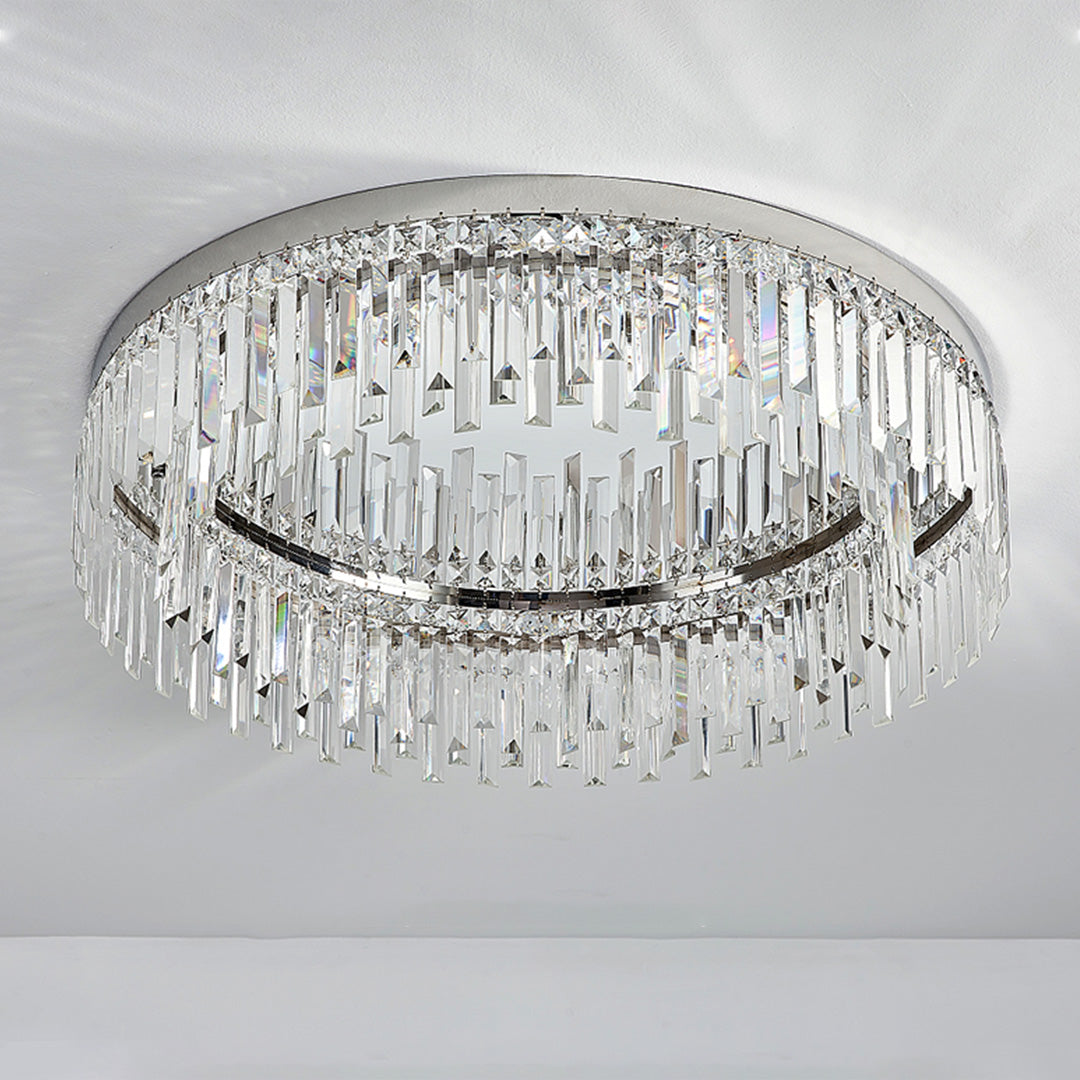 Minimalist Round Crystal Flush Mount — Stainless Steel, K9 Crystal, 3-Step Dimming, E14, 19.7"–31.5"