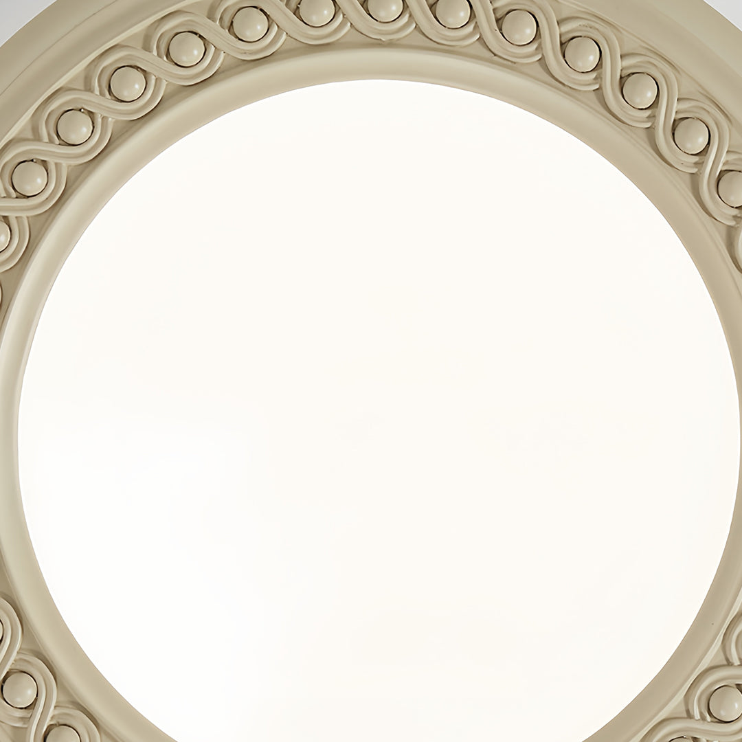French Country Carved Resin Flush-Mount Ceiling Light — Acrylic Shade, 72W LED, 3-Step Dimming, 23.15"