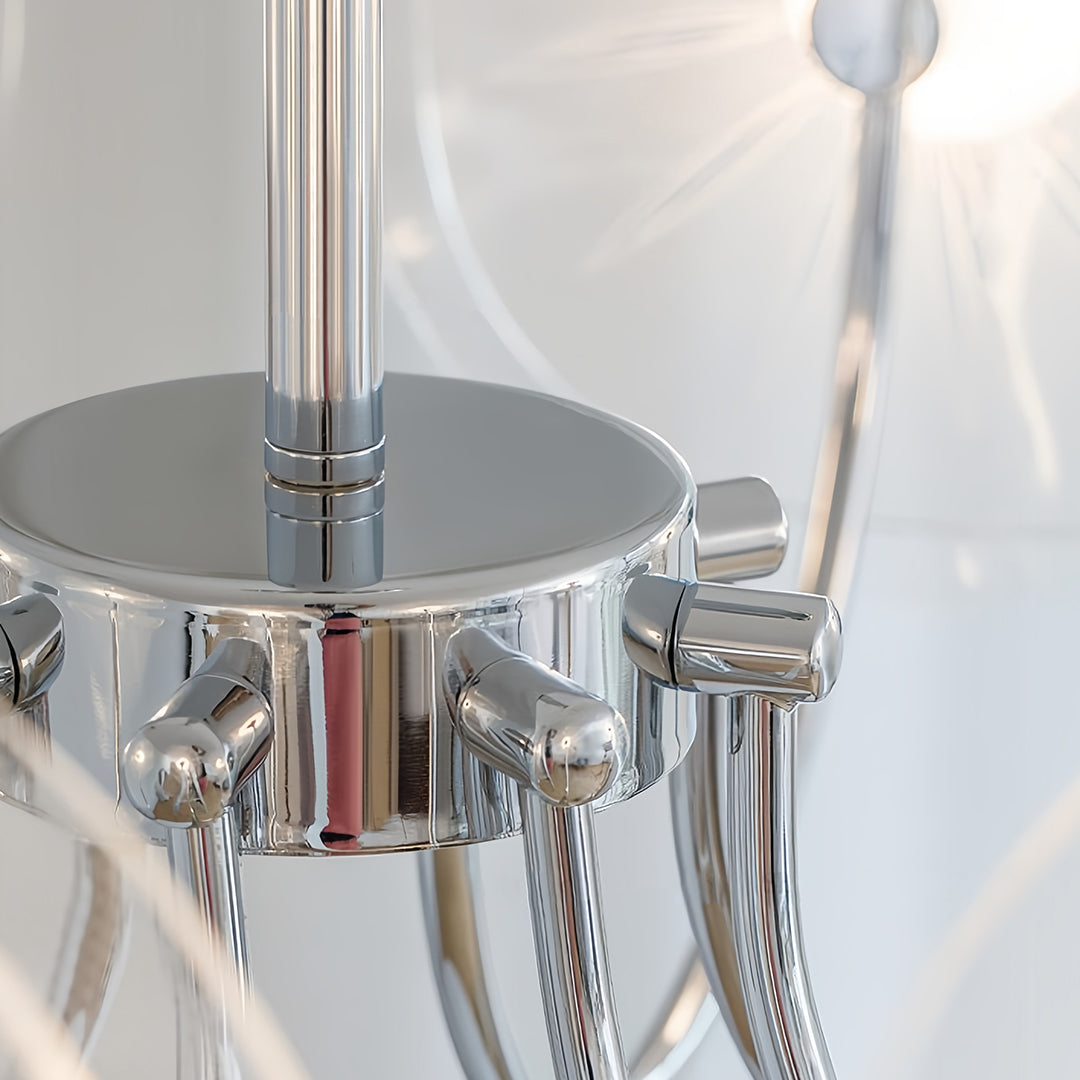 Geometric Acrylic LED Chandelier — Chrome Aluminum, 3-Step Dimming, 3-, 6-, or 8-Head