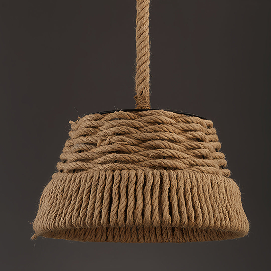 Vintage Industrial Hemp Rope Pendant Light — Iron, Bell-Shaped, E27, 4W, Adjustable 50cm Cord