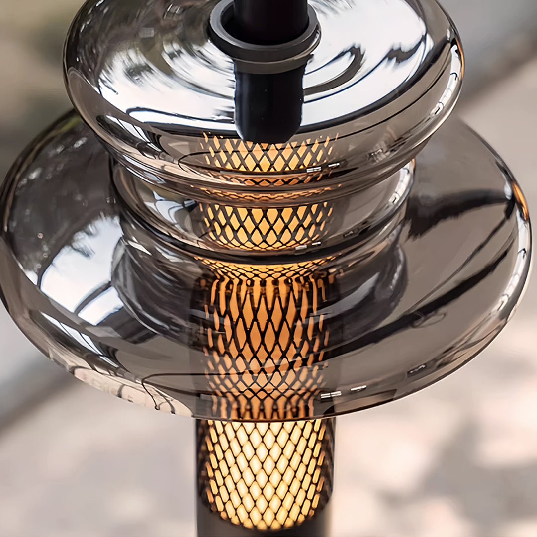 Geometric Mini Pendant — Black Iron and Aluminum, Hand-Blown Glass Shade, 7W LED, 3-Step Dimming, Dimmable, Remote Control