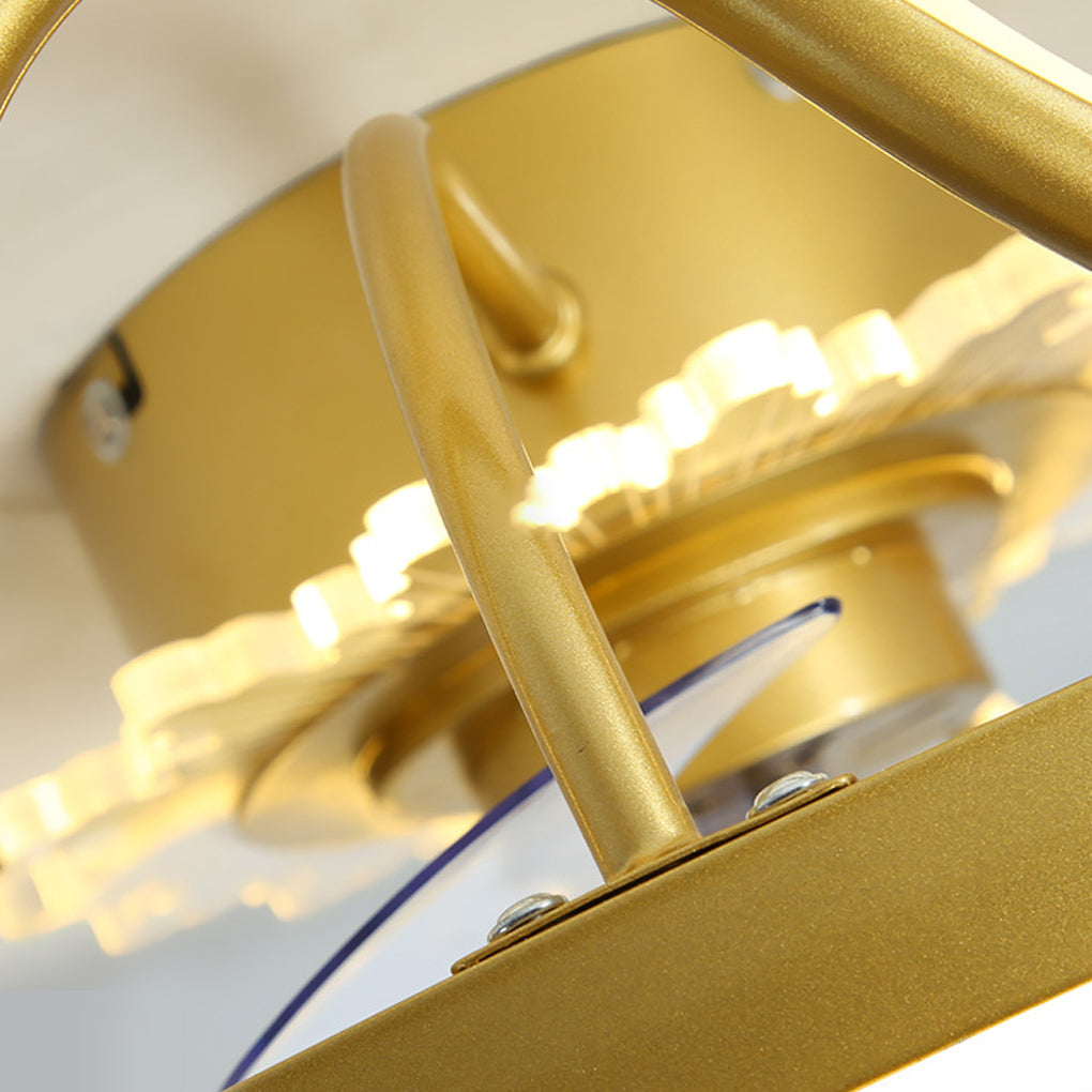 Retractable Round LED Ceiling Fan Lights with Remote Control and Stepless Dimming