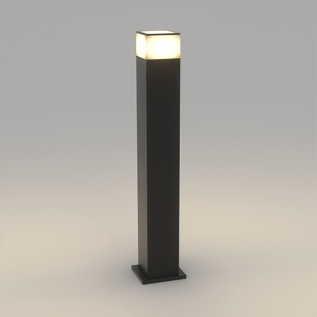 Modern Square Bollard Path Light — Black Aluminum, White Acrylic, 7W LED, 3000K, IP54, Available in 15.8", 23.6", 31.5"