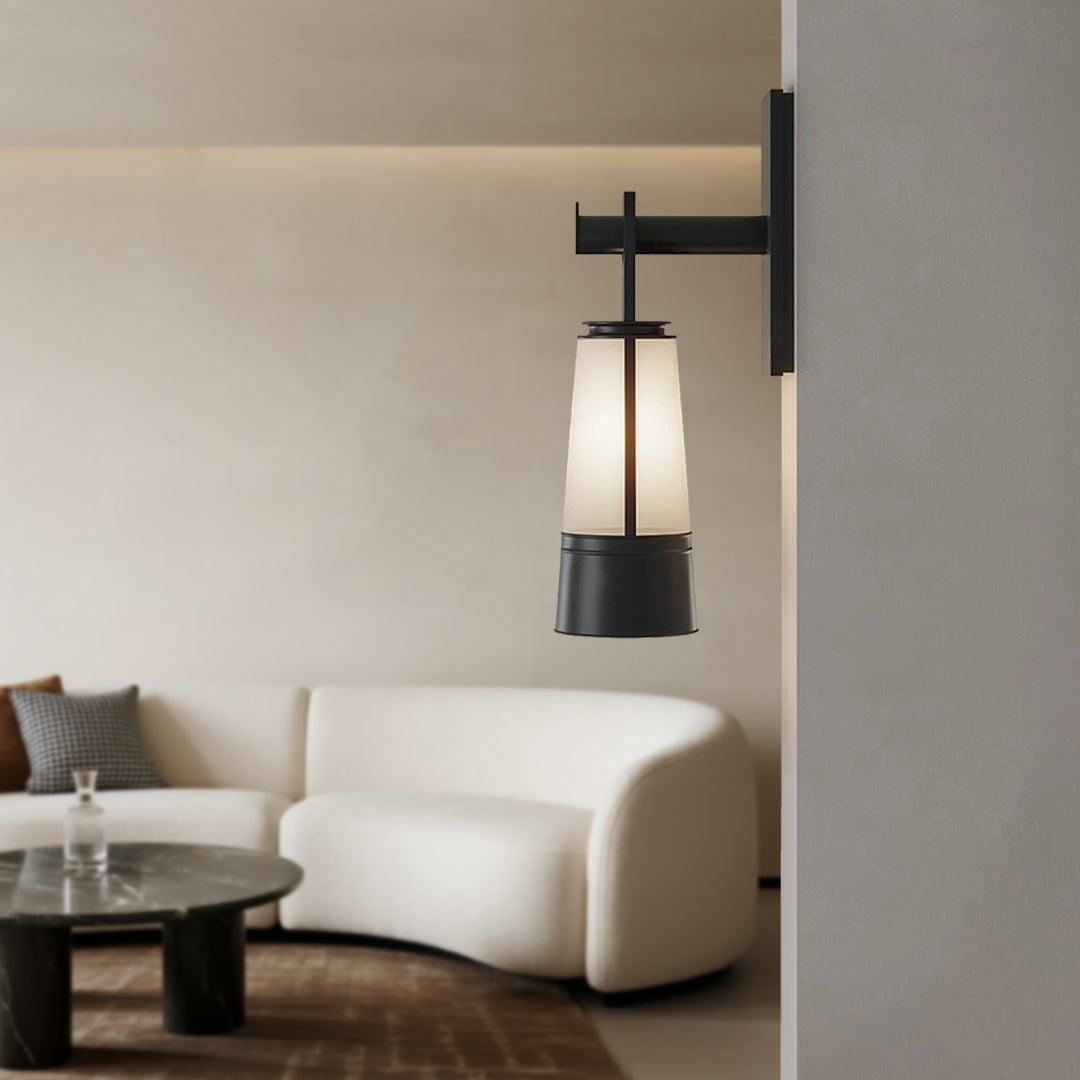 Modern Minimalist Wall Sconce — Black Iron, Glass Shade, 12W LED E27, 3000K Hardwired