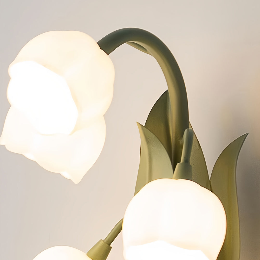 Bellflower Floral Wall Sconce — Green Iron, Clear Glass, 5-Light G4, Three-Step Dimming (3000K/4500K/6000K)