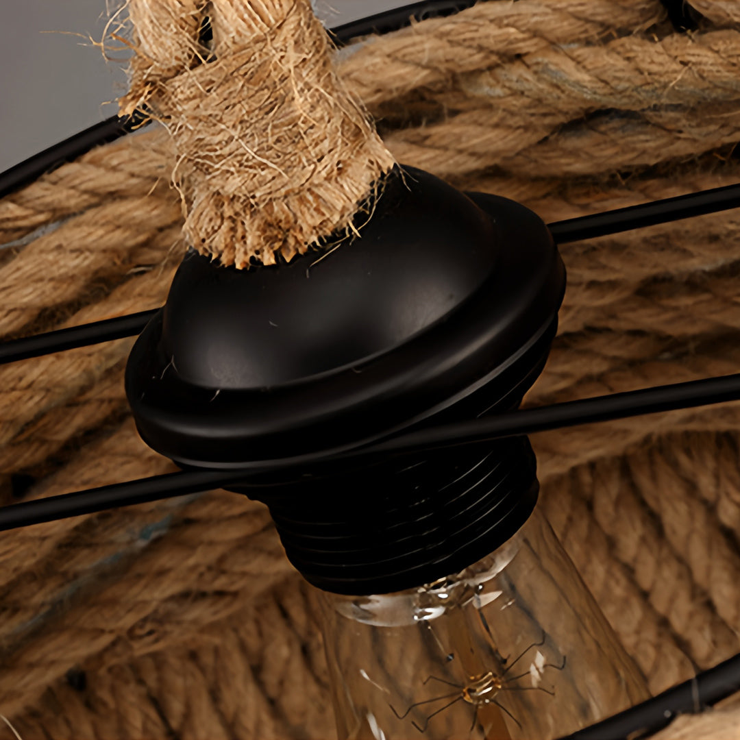 Vintage Industrial Hemp Rope Pendant Light — Iron, Bell-Shaped, E27, 4W, Adjustable 50cm Cord