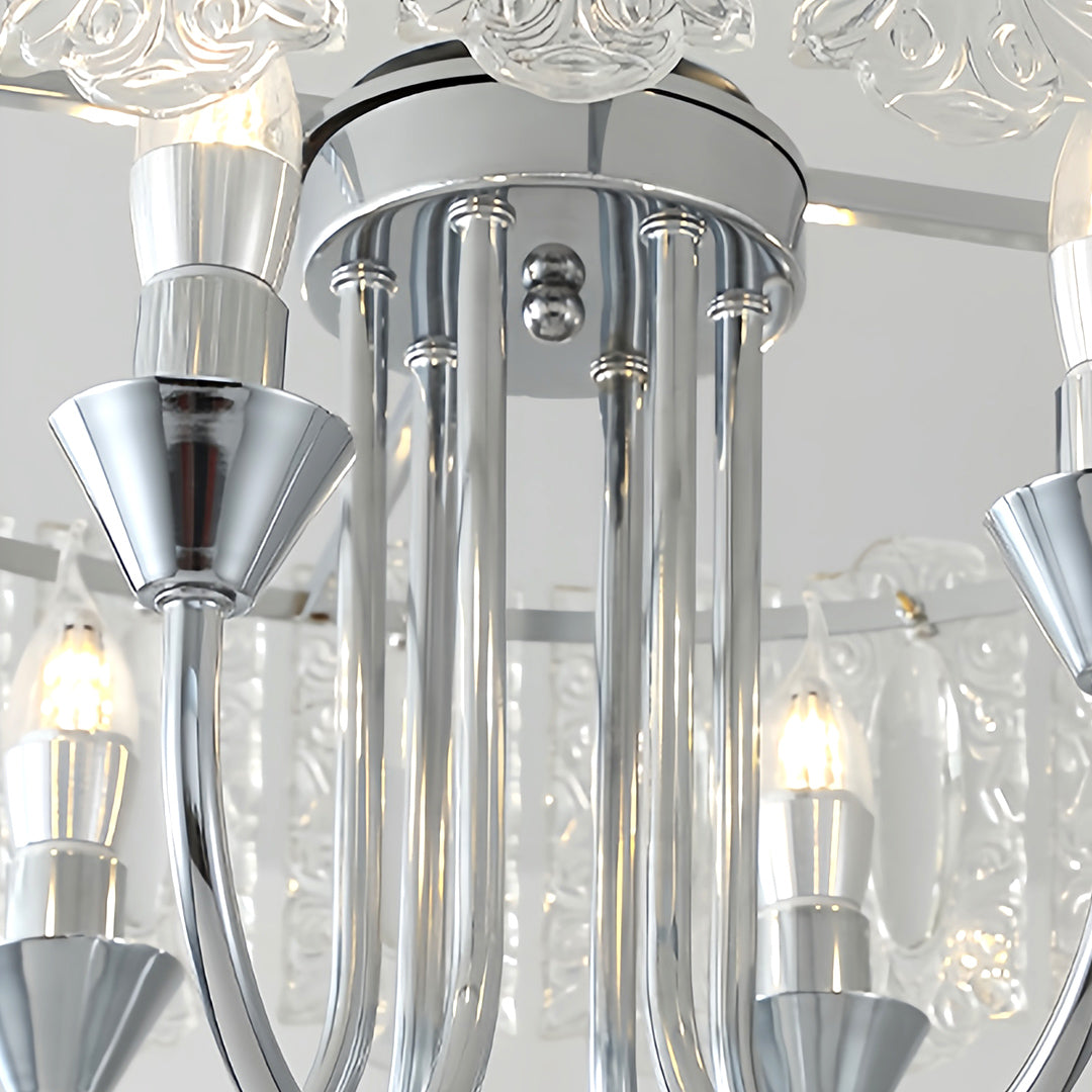 French Country Drum Chandelier — Chrome Iron, Transparent Glass, 3-Step Dimming, 40CM–60CM