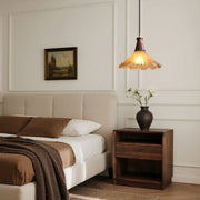 Vintage Brass Mini Pendant — H65 Brass, Cracked Glass, Walnut Wood, E27 LED, 3000K, 1-Light