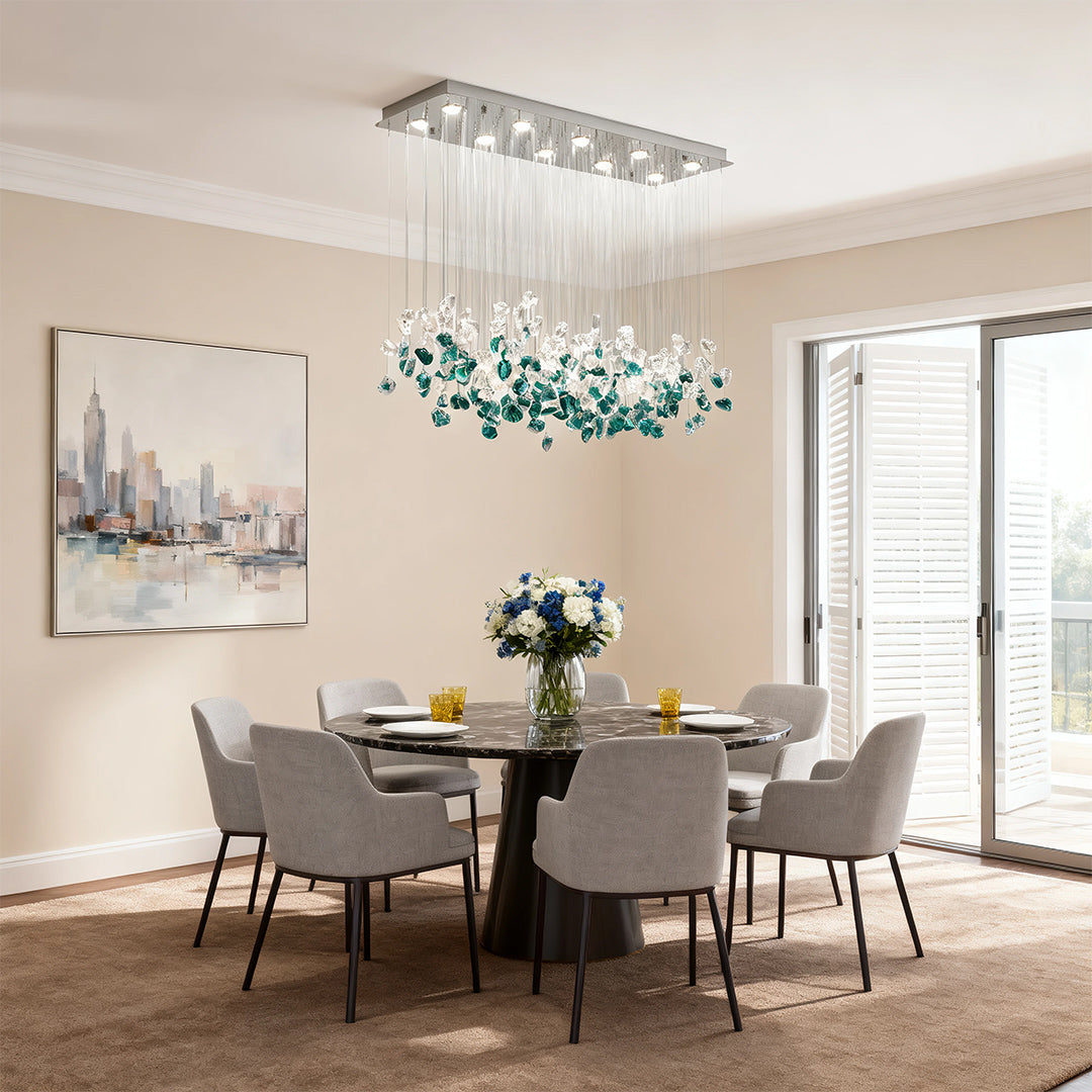 Irregular Beaded Hand-Blown Glass Chandelier — Stainless Steel, LED, 3-Step Dimming, 30/40W, French Vintage
