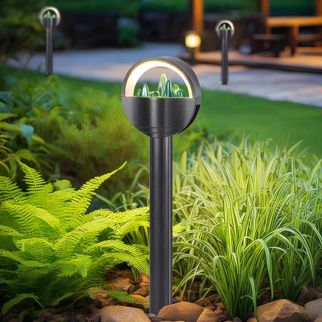 Frosted Globe Path Light — Black Aluminum, Hardwired LED, 10W, IP65 Weatherproof, 7.1" Dome