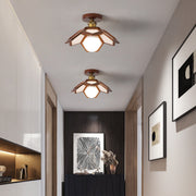 Lotus Semi-Flush Mount — Oak Wood, LED E27, 3-Step Dimming (3000K/4000K/6000K), 11"