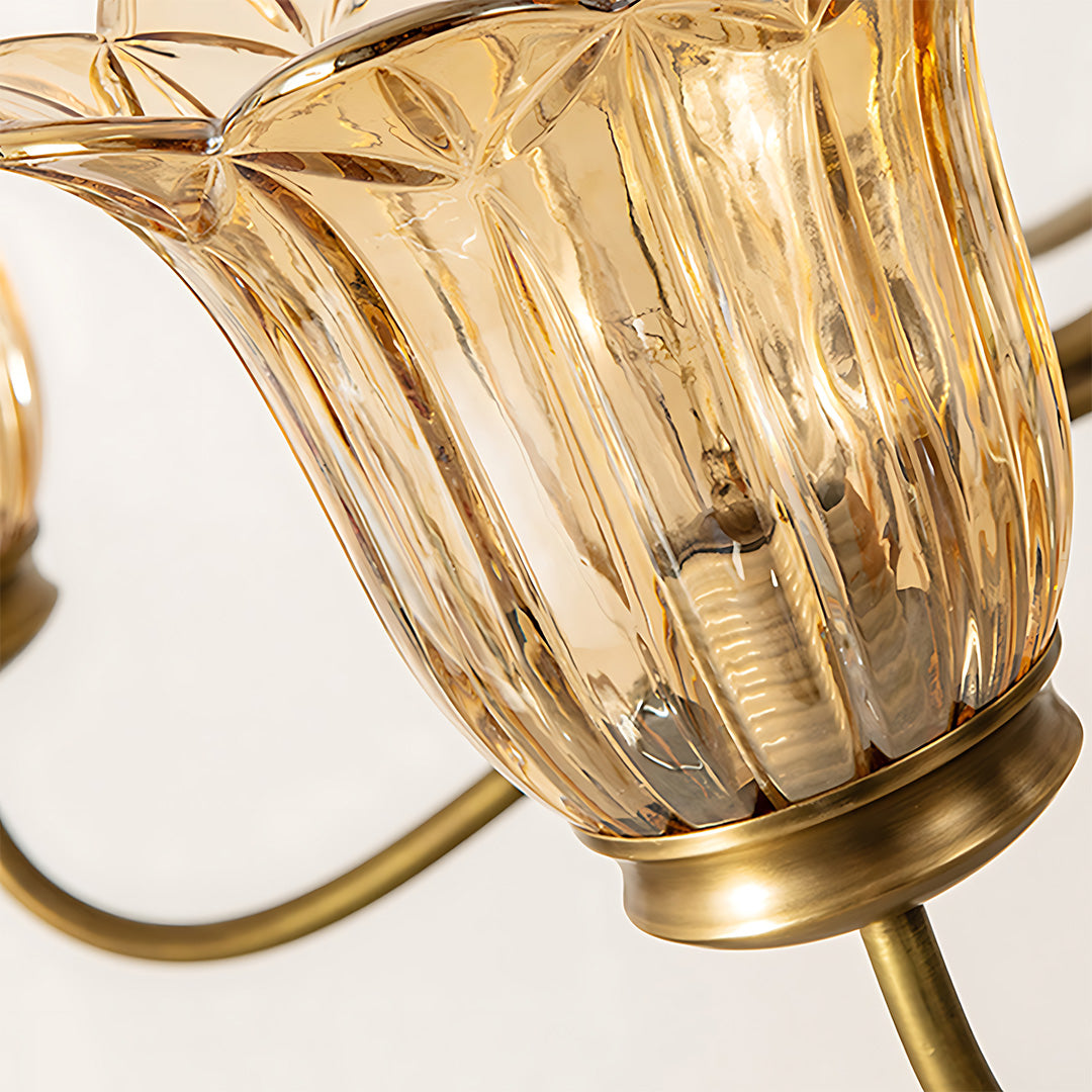 Vintage Gold Glass Chandelier — Full Copper Brass, 6-Light E14, 3-Step Dimming, 31"
