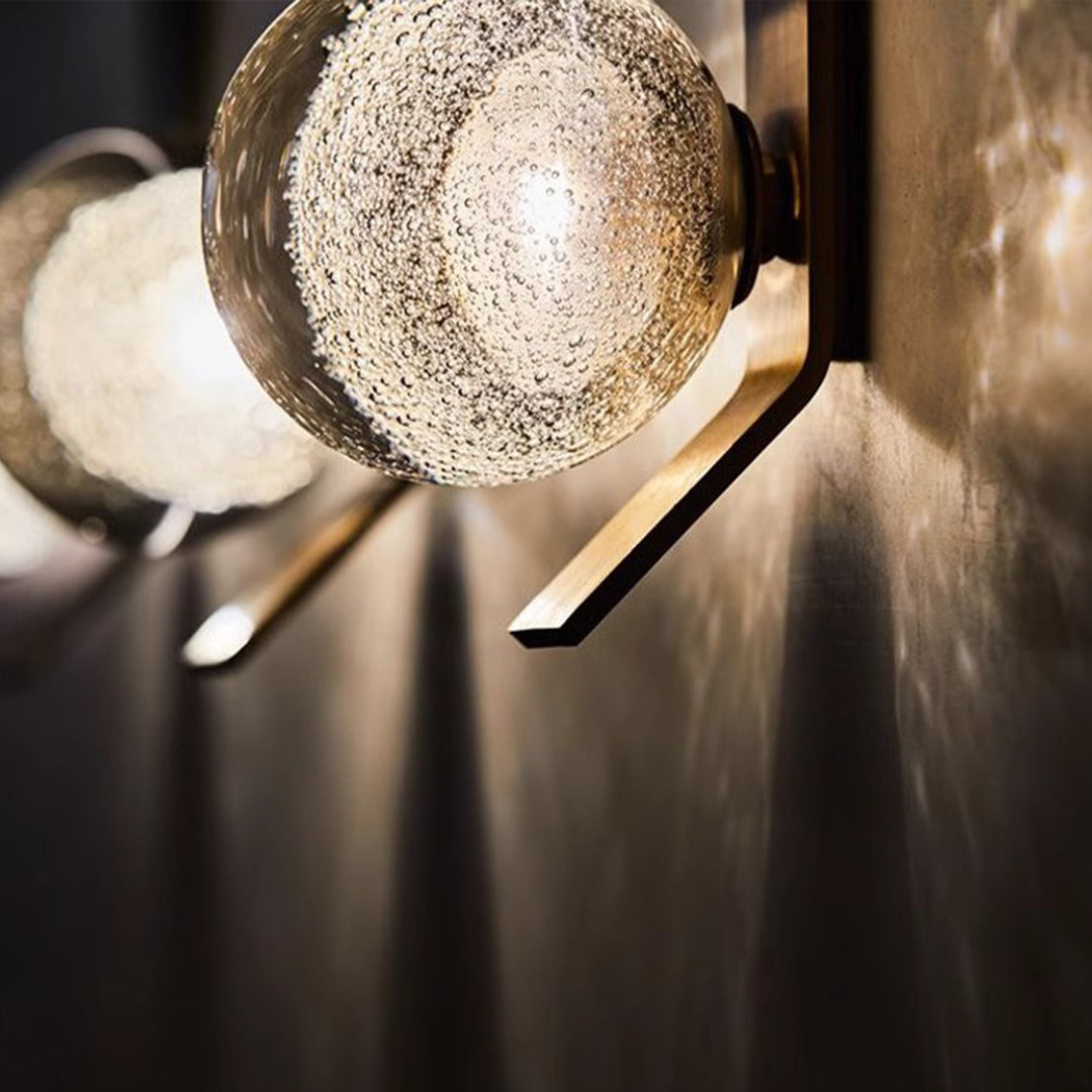 Glass Bubble Wall Sconce — Iron Frame, LED 3000K, Single 7W or Dual 14W, Gold / White / Black / Bronze