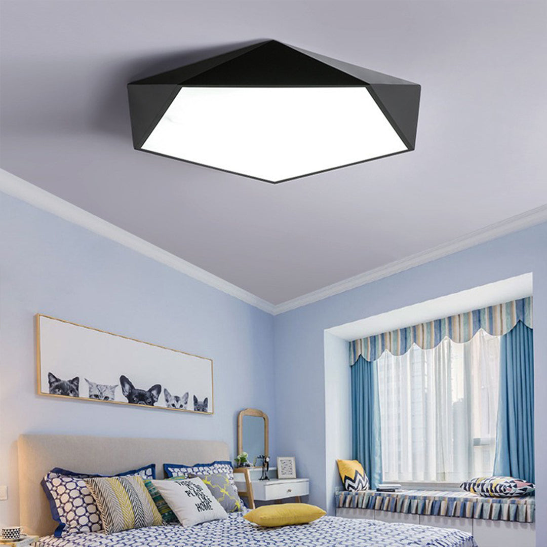 Geometric LED Flush-Mount Ceiling Light — Iron Frame, Acrylic Shade, Three-Color Dimming, 24W / 36W, 42cm / 52cm