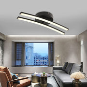 Modern Semi-Flush Mount Ceiling Light — Aluminum & Acrylic, 12W LED, 360° Rotating Dual Strip, Three-Color Dimming, Black or White