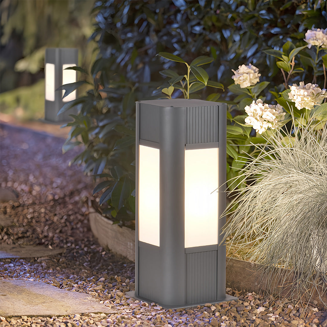 Industrial Square Bollard Path Light — Die-Cast Aluminum, Gray, 10W LED, IP65 Weatherproof