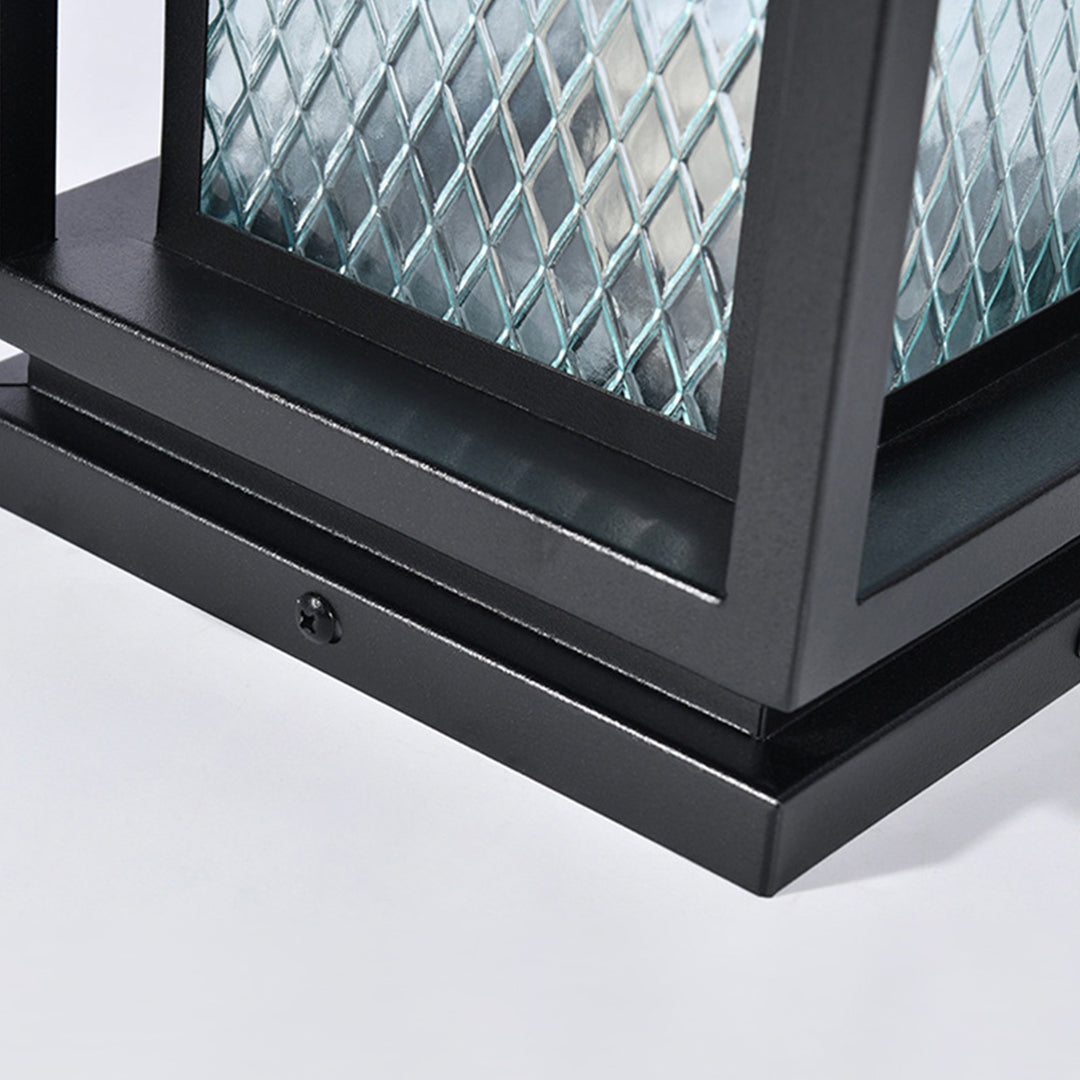 Industrial Square Glass Lantern Bollard — Black, Galvanized Steel, IP65, LED, Hardwired or Solar, 3 Sizes