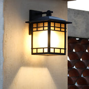 Vintage Industrial Outdoor Wall Sconce — Black Aluminum, Square Yellow Glass Shade, E27, Waterproof