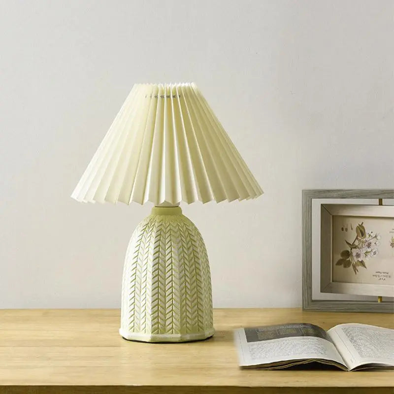 Vintage Ceramic Table Lamp with Tapered Pleated Linen Shade – 1-Light Design Luxe