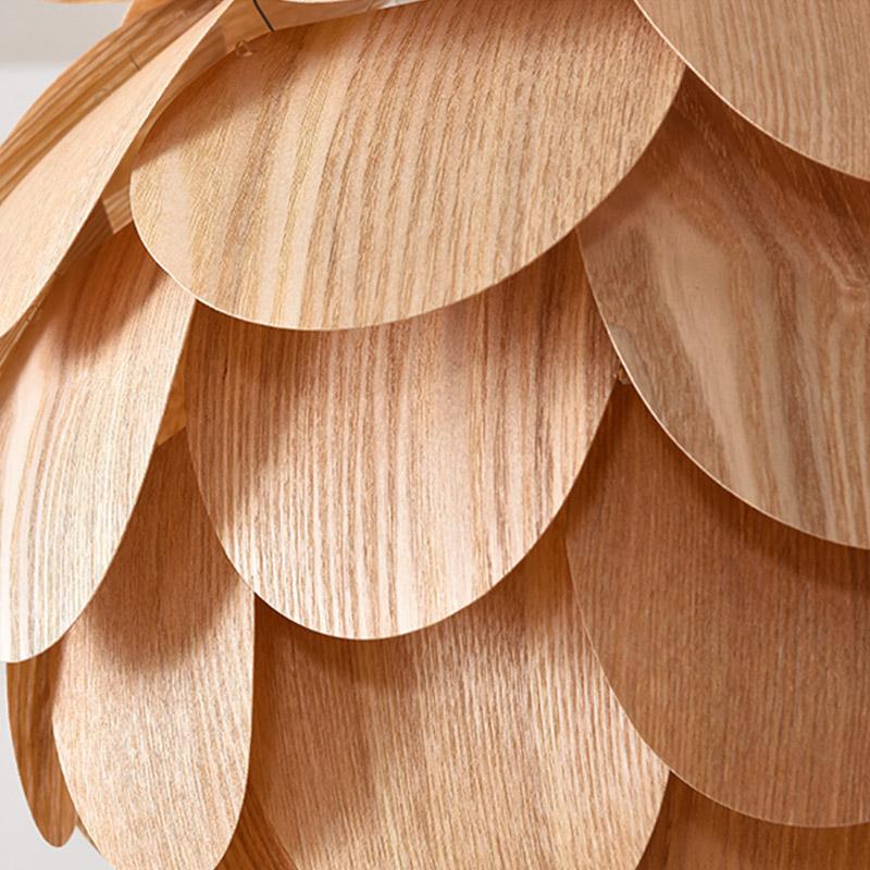 Pineapple-Shaped Rustic Wood Pendant Light — Ash Wood, 15" Diameter, LED, Hardwired, 48" Adjustable Cord