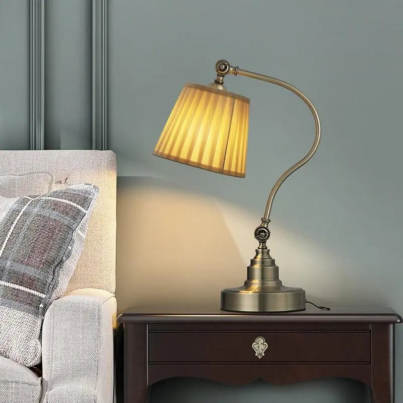 Empire-Style Metal Desk Lamp with Curved Arm and Adjustable Lighting for Industrial Spaces Luxe