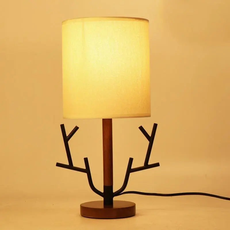 16-Inch Vintage Rustic Table Lamp with Tree Branch Design and Fabric Drum Shade - US Plug Luxe