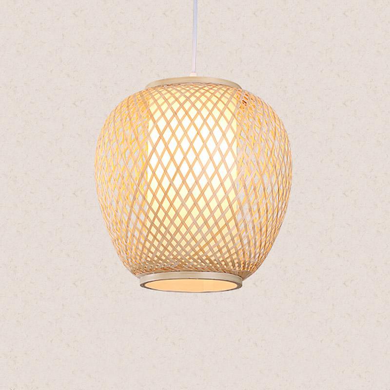 Curvy Oval Bamboo Pendant Light — Farmhouse Dome, E26/E27, 12" Diameter