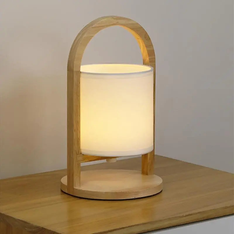 Portable Accent Table Lamp with Battery Operation in Wood Design Luxe