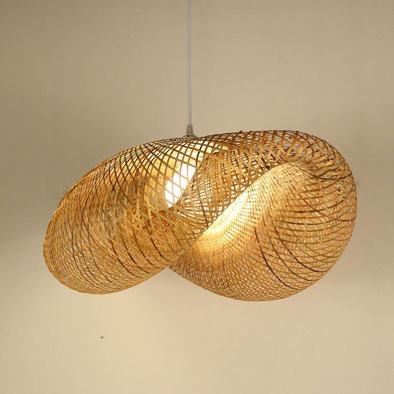 24" Curved Bamboo Pendant Light — Modern Farmhouse, Hardwired, LED, 6W–10W