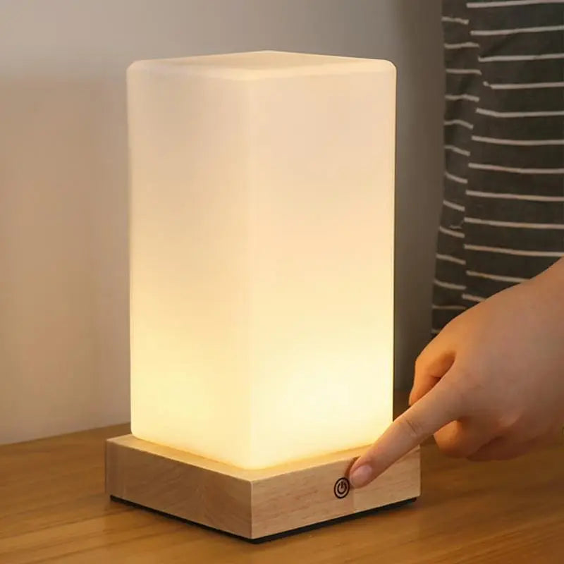 Battery-Operated LED Accent Lamp for Kids - Wooden Cube Design Luxe