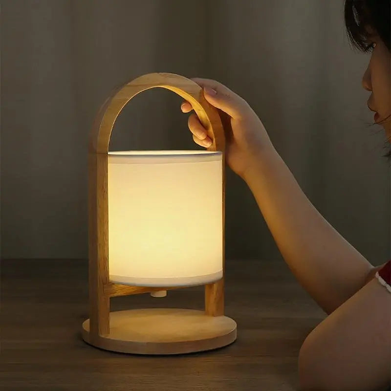 Portable Accent Table Lamp with Battery Operation in Wood Design Luxe