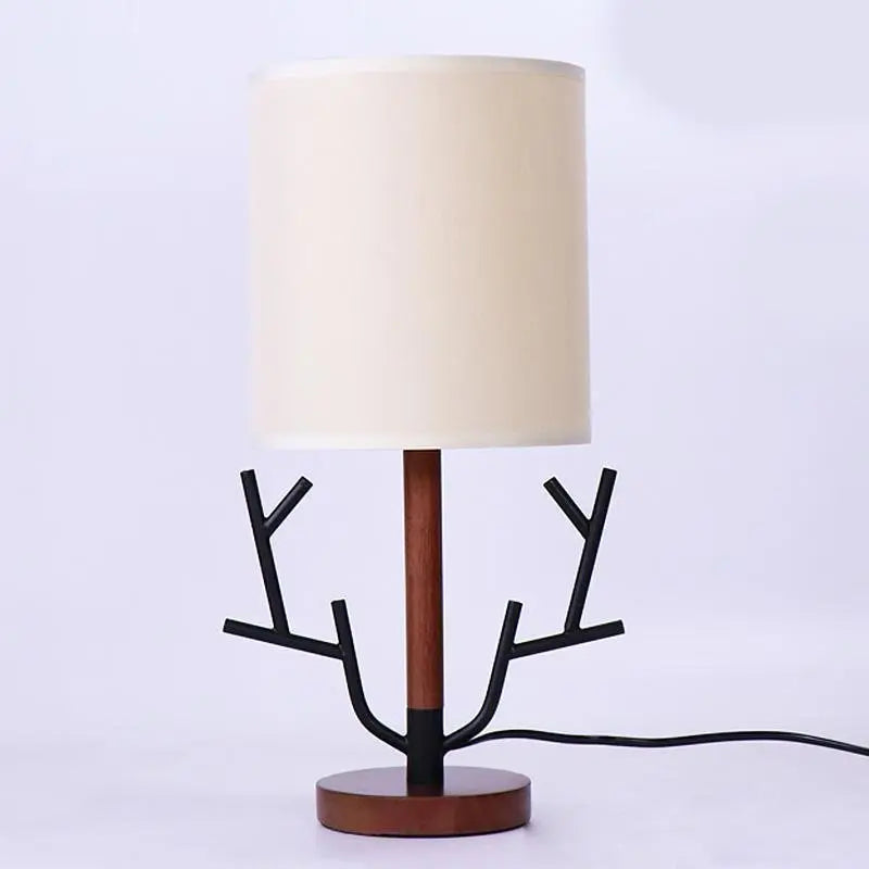 16-Inch Vintage Rustic Table Lamp with Tree Branch Design and Fabric Drum Shade - US Plug Luxe