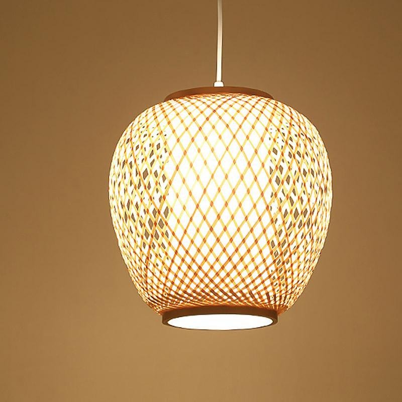 Curvy Oval Bamboo Pendant Light — Farmhouse Dome, E26/E27, 12" Diameter