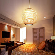 Curvy Oval Bamboo Pendant Light — Farmhouse Dome, E26/E27, 12" Diameter