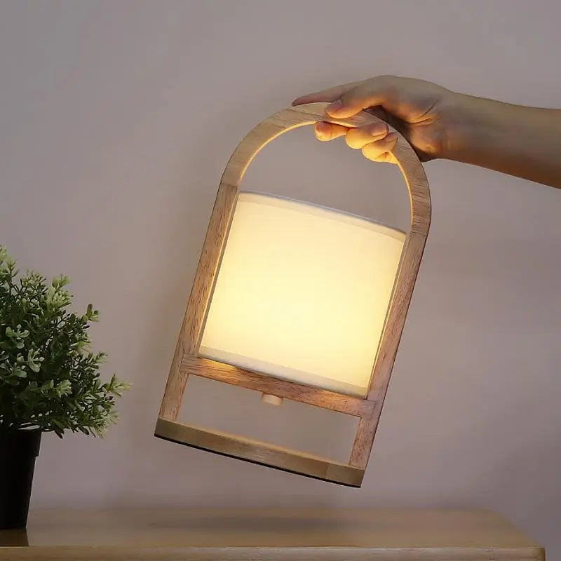 Portable Accent Table Lamp with Battery Operation in Wood Design Luxe