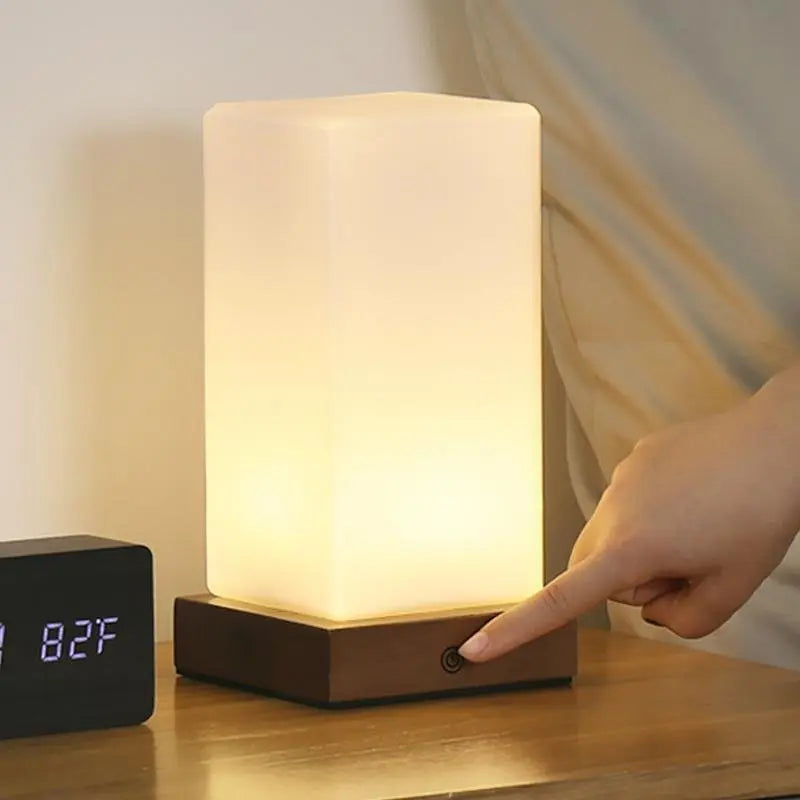 Battery-Operated LED Accent Lamp for Kids - Wooden Cube Design Luxe