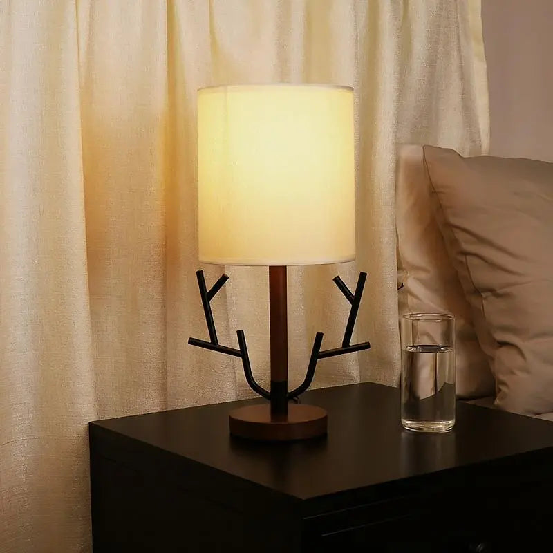 16-Inch Vintage Rustic Table Lamp with Tree Branch Design and Fabric Drum Shade - US Plug Luxe
