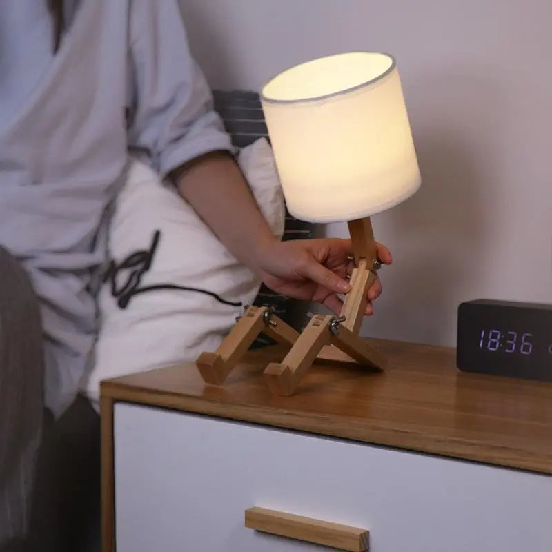 Adjustable Wooden Robot Table Lamp with LED Lighting Luxe