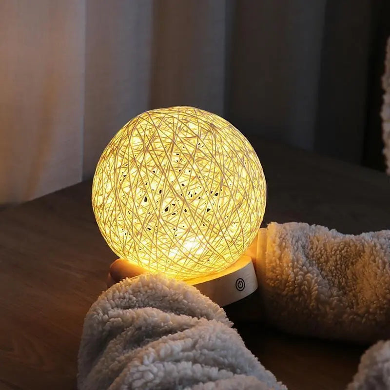 6-Inch LED Table Lamp with Natural Rattan Wicker Shade Luxe