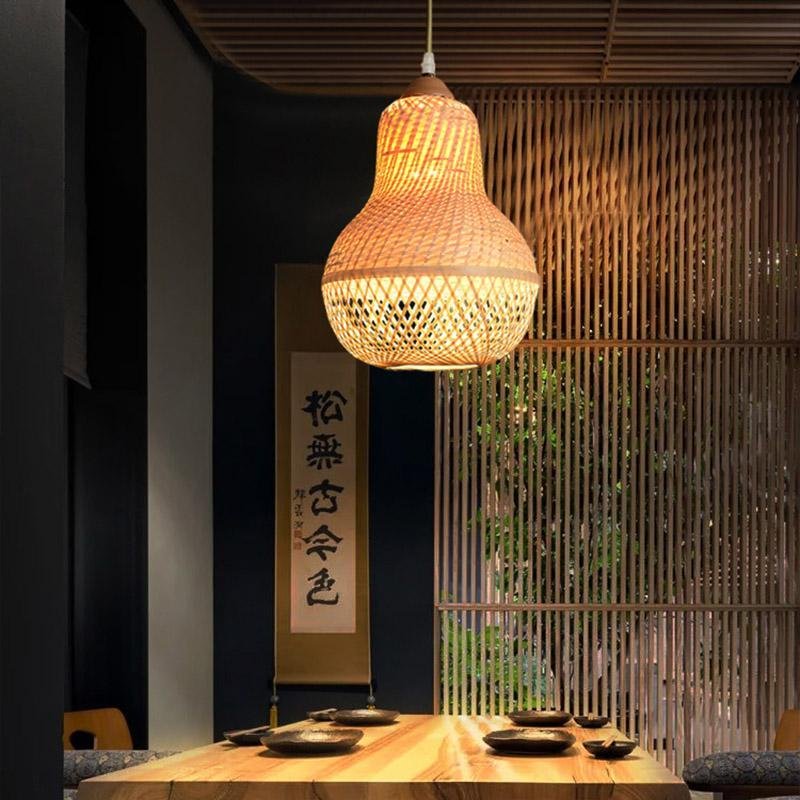 Peach-Inspired Bamboo Pendant Light — Burlywood, E26/E27, 30W Max, 9" / 11" / 15" Diameter