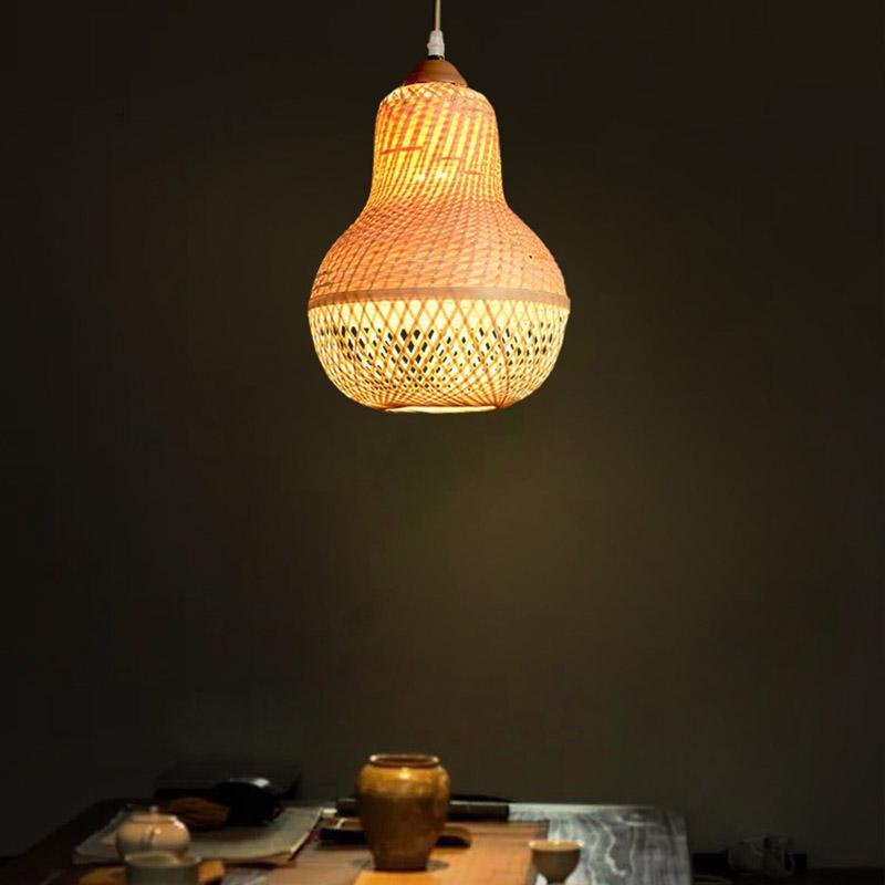 Peach-Inspired Bamboo Pendant Light — Burlywood, E26/E27, 30W Max, 9" / 11" / 15" Diameter