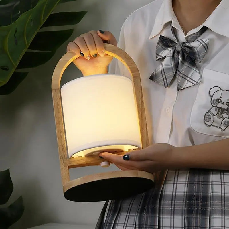 Portable Accent Table Lamp with Battery Operation in Wood Design Luxe