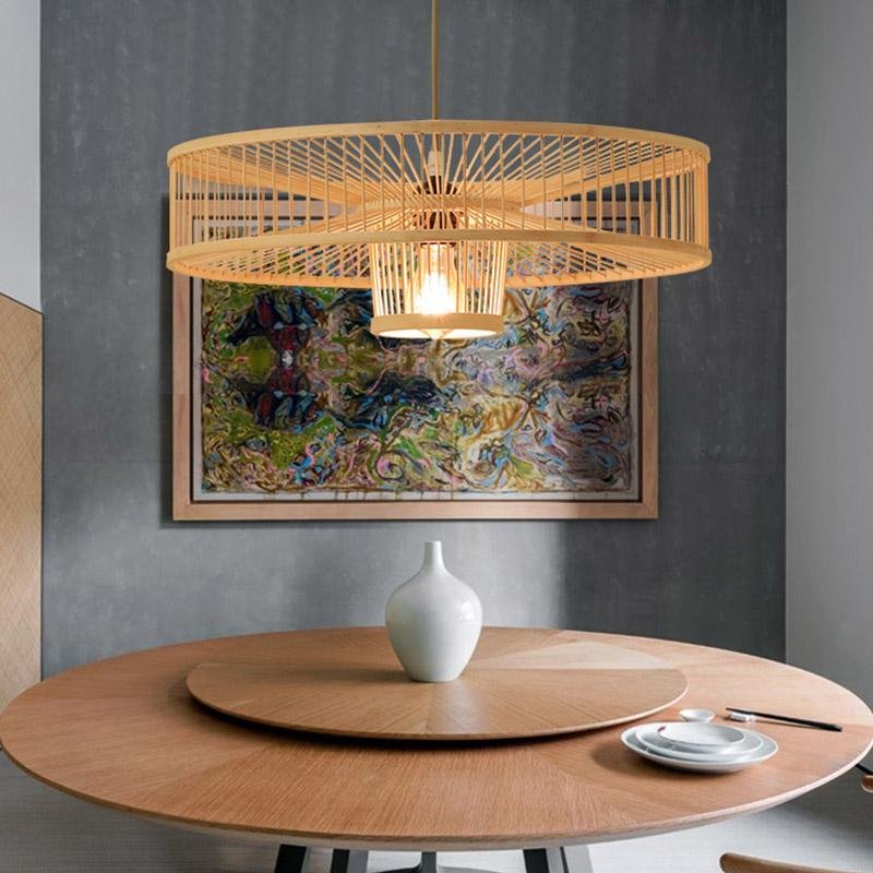 Farmhouse Drum Pendant Light — Bamboo, Burlywood, 20" Diameter, E26/E27, 30W Max