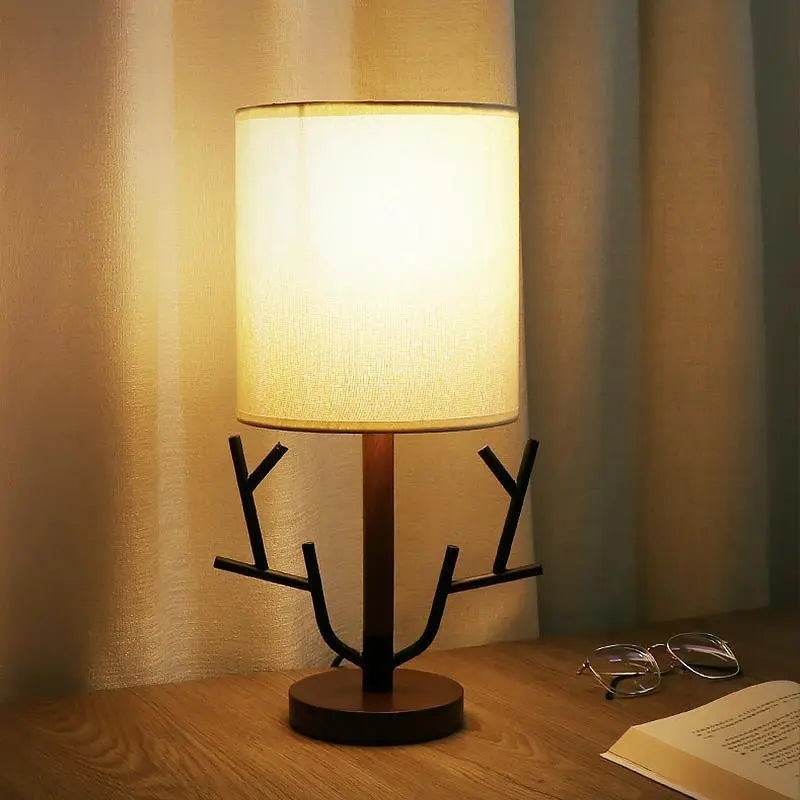 16-Inch Vintage Rustic Table Lamp with Tree Branch Design and Fabric Drum Shade - US Plug Luxe